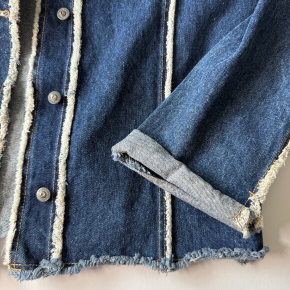 Lady J Cool Denim Jacket Y2K Urban Wear XL Patchwork Frayed Edges & Hem 2/$15 - Picture 4 of 15
